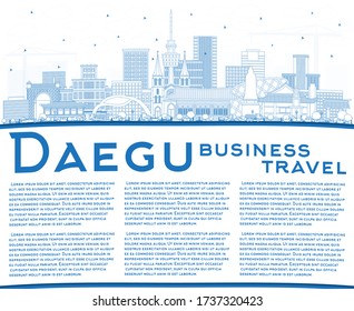 Outline Daegu South Korea City Skyline with Blue Buildings and Copy Space. Vector Illustration. Business Travel and Tourism Concept with Historic and Modern Architecture. Daegu Cityscape with Landmark