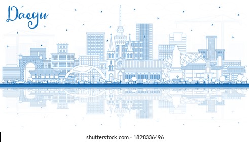 Outline Daegu South Korea City Skyline with Blue Buildings and Reflections. Vector Illustration. Tourism Concept with Historic and Modern Architecture. Daegu Cityscape with Landmarks.