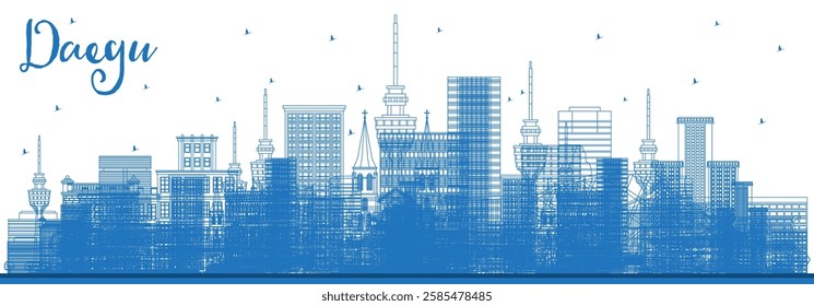 Outline Daegu South Korea City Skyline with Blue Buildings. Vector Illustration. Business Travel and Tourism Concept with Historic and Modern Architecture. Daegu Cityscape with Landmarks.