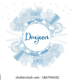 Outline Daejeon South Korea City Skyline with Blue Buildings and Copy Space. Vector Illustration. Business Travel and Tourism Concept with Historic and Modern Architecture. Daejeon Cityscape.