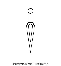 Icono de contorno de daga aislado en blanco. Línea de arte Doodle. Esbozar daga. Ilustración de material vectorial. EPS 10