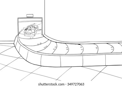 Outline of damaged suitcase coming through baggage claim