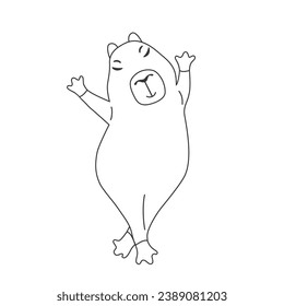 Outline dancing capybara. American water rodent in dance. Vector gopher for print. Line kapybara animal icon