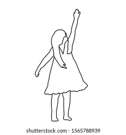  outline dancing child girl dance sketch, isolated