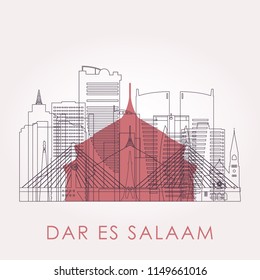 Outline Dar es Salaam skyline with landmarks. Vector illustration. Travel and tourism concept with historic buildings. Image for presentation, banner, placard and web site.