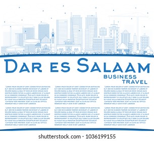 Outline Dar Es Salaam Tanzania City Skyline with Blue Buildings and Copy Space. Vector Illustration. Business Travel and Tourism Concept with Modern Architecture.