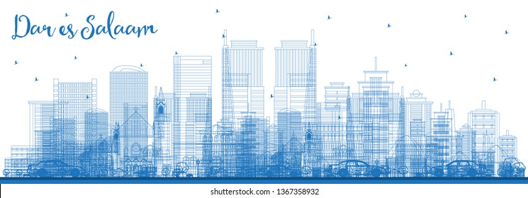 Skyline Dar Es Salaam Tansania mit blauen Gebäuden. Vektorgrafik. Business Travel and Tourism Konzept mit moderner Architektur. 