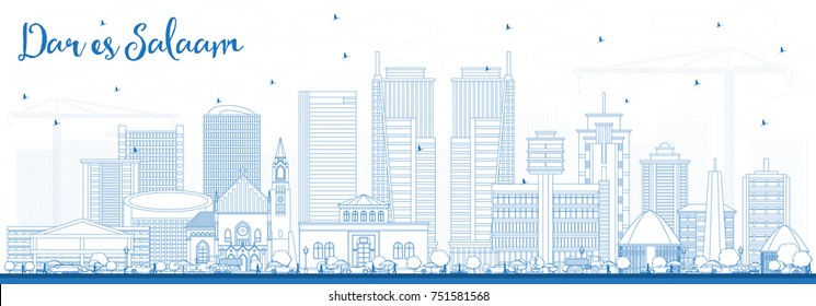 Outline Dar Es Salaam Tanzania Skyline with Blue Buildings. Vector Illustration. Business Travel and Tourism Concept with Modern Architecture.