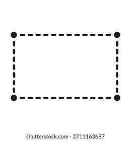 O contorno no traço e na linha de ponto cria um quadro temporário. A forma retangular com quatro círculos de canto representa o conceito de compartimento ou trabalho em andamento.