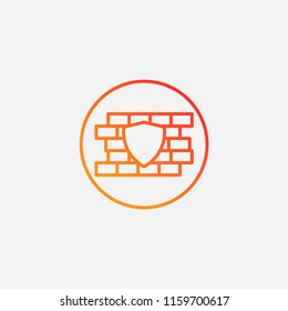 Outline data protection icon,gradient illustration,vector wall and shield sign symbol