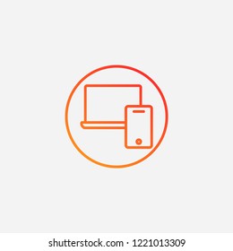 Outline data transferring icon,gradient illustration,vector laptop and smartphone sign symbol