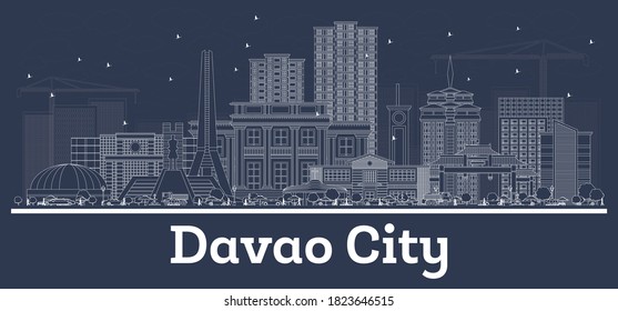 Outline Davao City Philippines Skyline with White Buildings. Vector Illustration. Business Travel and Concept with Historic Architecture. Cityscape with Landmarks.