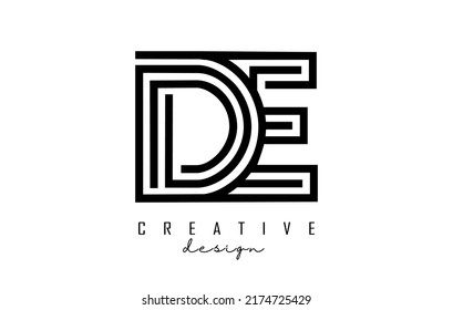 Outline DE d e letter logo with united lines. Letters with geometric and lines typography. Creative Vector Illustration with letters.