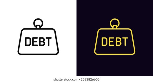 Outline debt load icon, with editable stroke. Debt loan burden, bank credit and mortgage. Financial difficulties, debt weight, credit obligations, money shortage, arrears, default threat. Vector icon