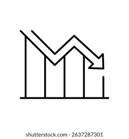 Outline Decline Chart with Downward Arrow Icon Business Loss Line Art Financial Decrease Data Analysis