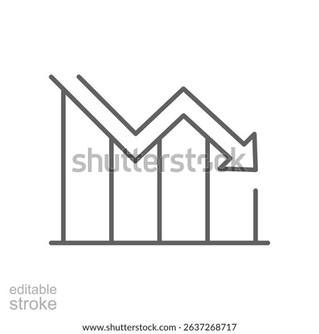 Outline Decline Chart with Downward Arrow Icon Business Loss Line Art Financial Decrease Editable Stroke Data Analysis