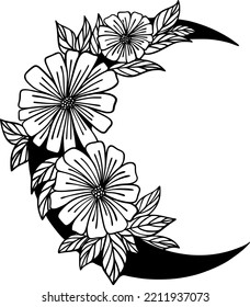 Outline decorative crescent moon. Magic, mystic vector design element. Set of abstract moon silhouette. Boho celestial illustration. Drawn symbols.
