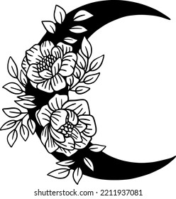Outline decorative crescent moon. Magic, mystic vector design element. Set of abstract moon silhouette. Boho celestial illustration. Drawn symbols.