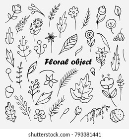  Outline  decorative floral elements in doodle style for design background, invitations, greeting cards, logos, flayers, scrapbooking, etc