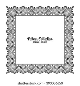 Outline decorative frame with ethnic tibet pattern with space for text. Good for Coloring book for adult and older children. Coloring page. Vector illustration.