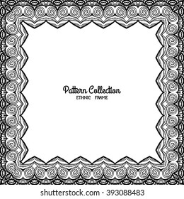 Outline decorative frame with ethnic tibet pattern with space for text. Good for Coloring book for adult and older children. Coloring page. Vector illustration.