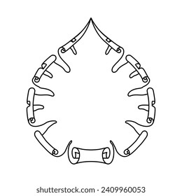 Outline decorative frame. Leaf shaped decorative vector element.