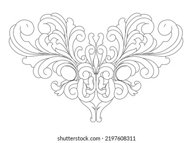 Outline of a decorative ornament from black lines isolated on a white background. Vector illustration.
