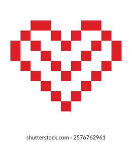 Outline decorative Pixel heart shape in trendy red. St Valentines Day greeting minimalistic concept