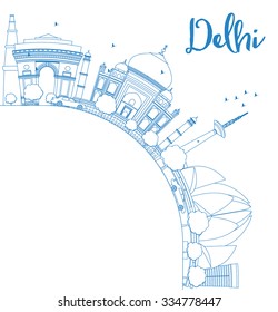 Outline Delhi Skyline Blue Landmarks Copy Stock Vector (Royalty Free ...