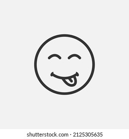Outline delicious tasty food symbol, yummy and hungry smile emoji with tongue lick mouth icon vector illustration on white background.