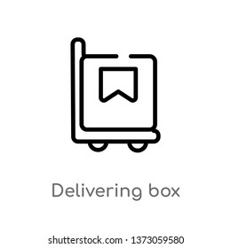 outline delivering box vector icon. isolated black simple line element illustration from packing and delivery concept. editable vector stroke delivering box icon on white background