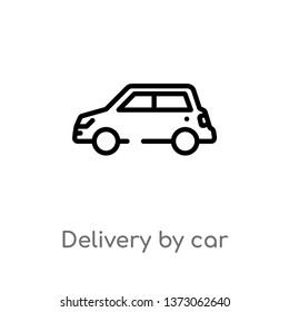 outline delivery by car vector icon. isolated black simple line element illustration from delivery and logistics concept. editable vector stroke delivery by car icon on white background
