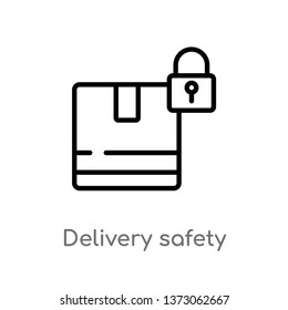 outline delivery safety vector icon. isolated black simple line element illustration from delivery and logistics concept. editable vector stroke delivery safety icon on white background