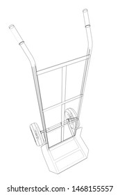 Outline delivery trolley or hand truck. Vector image rendered from 3d model in sketch style or drawing. Blue background