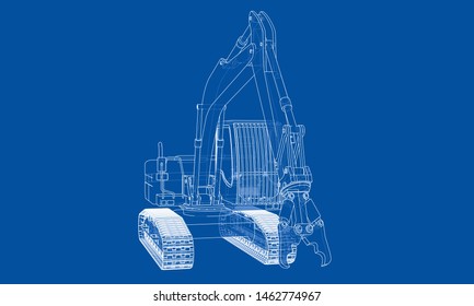 Outline demolition crane concept. Vector rendering of 3d. Wire-frame style. The layers of visible and invisible lines are separated