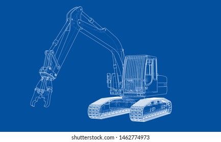 Outline demolition crane concept. Vector rendering of 3d. Wire-frame style. The layers of visible and invisible lines are separated