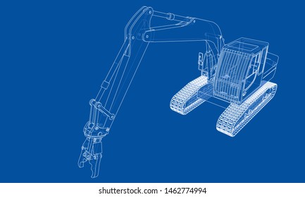 Outline demolition crane concept. Vector rendering of 3d. Wire-frame style. The layers of visible and invisible lines are separated