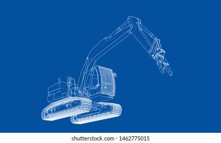 Outline demolition crane concept. Vector rendering of 3d. Wire-frame style. The layers of visible and invisible lines are separated