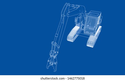 Outline demolition crane concept. Vector rendering of 3d. Wire-frame style. The layers of visible and invisible lines are separated