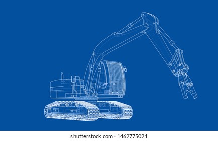 Outline demolition crane concept. Vector rendering of 3d. Wire-frame style. The layers of visible and invisible lines are separated