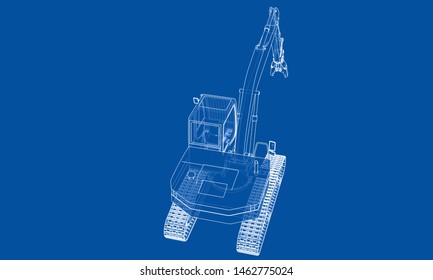 Outline demolition crane concept. Vector rendering of 3d. Wire-frame style. The layers of visible and invisible lines are separated