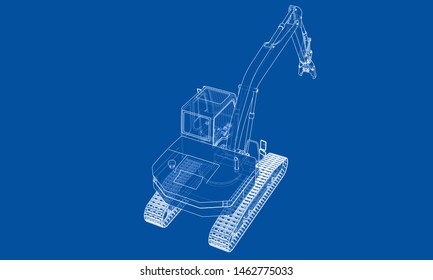 Outline demolition crane concept. Vector rendering of 3d. Wire-frame style. The layers of visible and invisible lines are separated