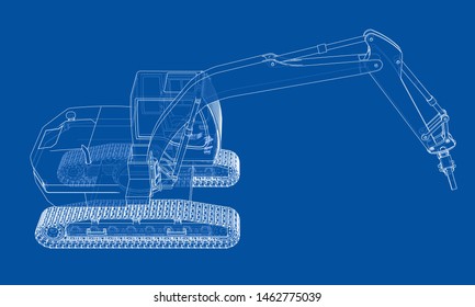 Outline demolition crane concept. Vector rendering of 3d. Wire-frame style. The layers of visible and invisible lines are separated