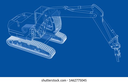 Outline demolition crane concept. Vector rendering of 3d. Wire-frame style. The layers of visible and invisible lines are separated