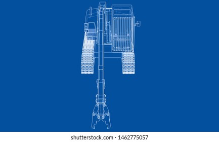 Outline demolition crane concept. Vector rendering of 3d. Wire-frame style. The layers of visible and invisible lines are separated