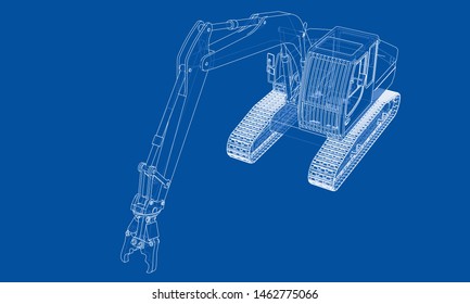 Outline demolition crane concept. Vector rendering of 3d. Wire-frame style. The layers of visible and invisible lines are separated