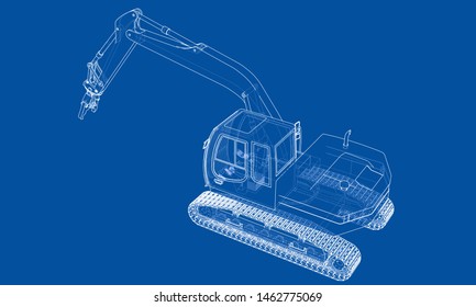Outline demolition crane concept. Vector rendering of 3d. Wire-frame style. The layers of visible and invisible lines are separated