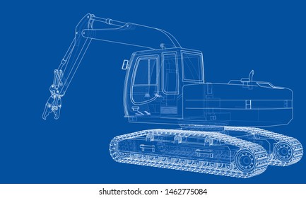 Outline demolition crane concept. Vector rendering of 3d. Wire-frame style. The layers of visible and invisible lines are separated