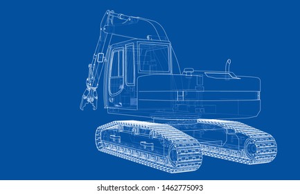 Outline demolition crane concept. Vector rendering of 3d. Wire-frame style. The layers of visible and invisible lines are separated