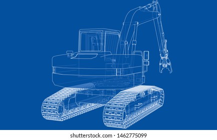 Outline demolition crane concept. Vector rendering of 3d. Wire-frame style. The layers of visible and invisible lines are separated